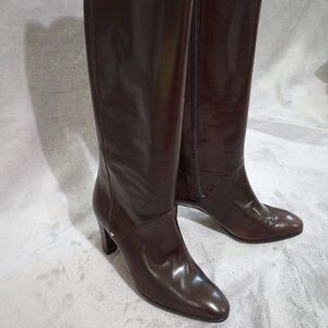 Vintage Gucci Boots Chocolate Brown Leather 39 1/2 7.5 US M NIB